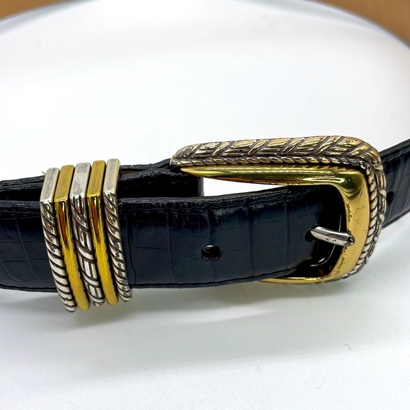 Brighton Leather Belt Sz M/L 32 brown Gold & Silver Buckle EUC - Picture 1 of 7